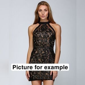 B Darlin Elegant Black Lace Mini Haler Top Sheer Dress Small